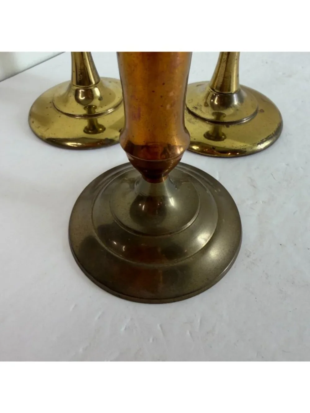 Vintage Brass Candlestick Holders Set of 3 Mixed Brass India Mid-Century Style
